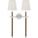 Thomas O'Brien Bryant2 LED 16 inch Polished Nickel and Natural Leather Wrapped Double Tail Sconce Wall Light, Large