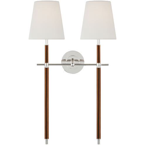Thomas O'Brien Bryant2 LED 16 inch Polished Nickel and Natural Leather Wrapped Double Tail Sconce Wall Light, Large
