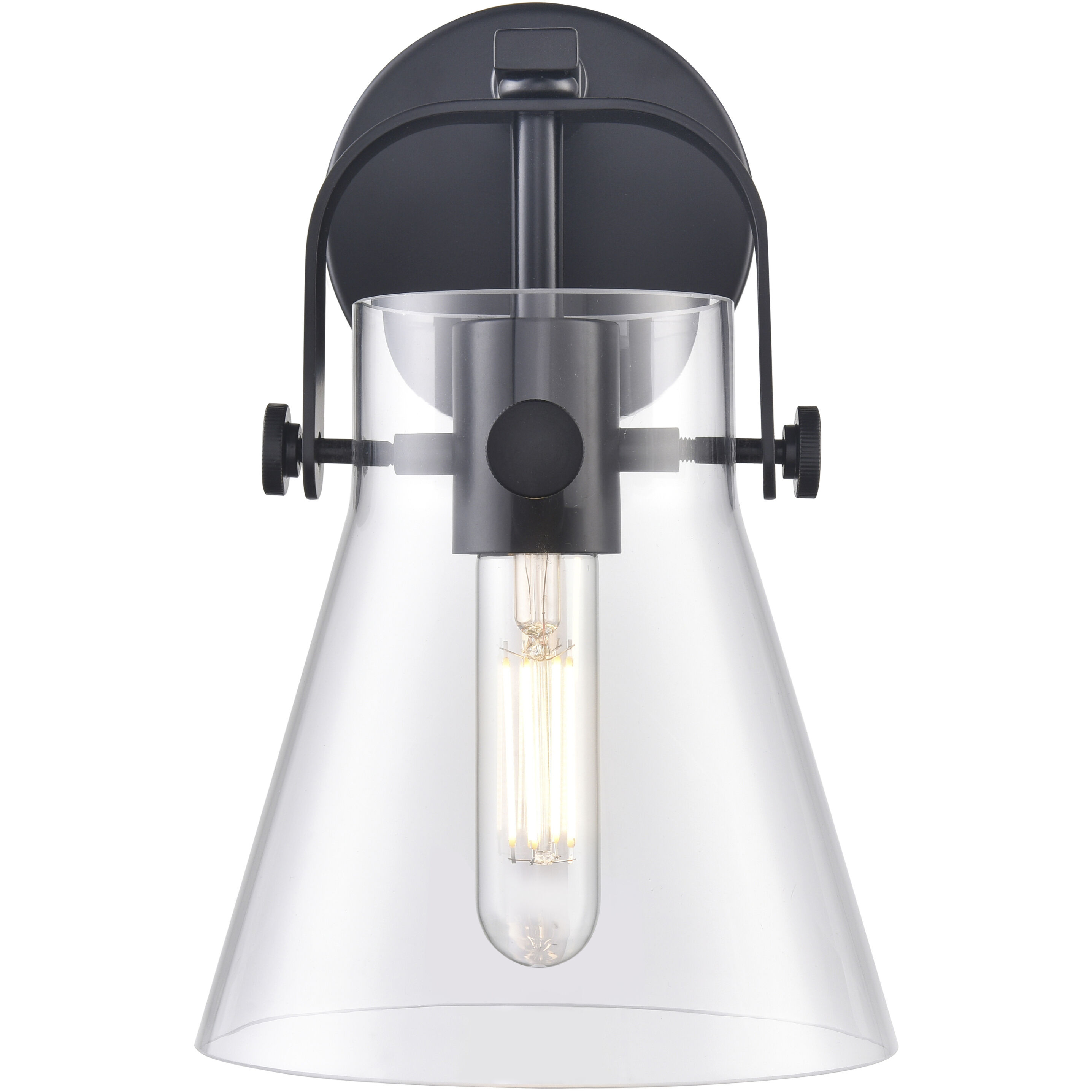 Pilaster II Cone Sconce Wall Light in Matte Black, Clear Glass