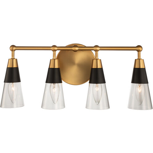 Ponti 4 Light 19 inch Matte Black with New Brass Bath Vanity Wall Light