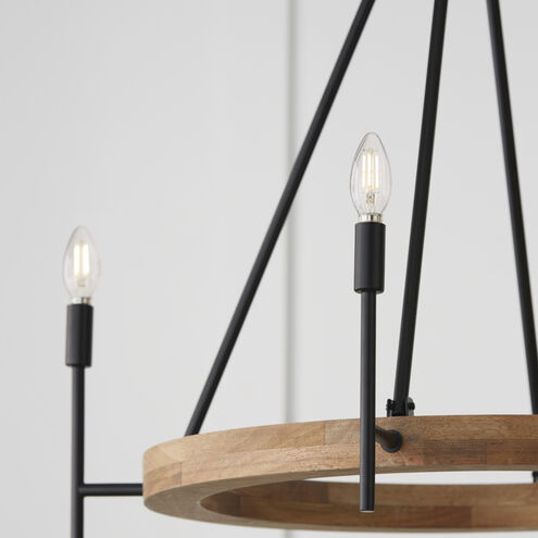Jonah 4 Light 35 inch Light Wood and Matte Black Chandelier Ceiling Light