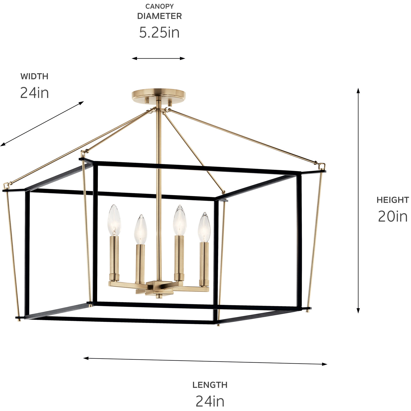 Eisley 4 Light 24 inch Champagne Bronze Semi Flush Light Ceiling Light