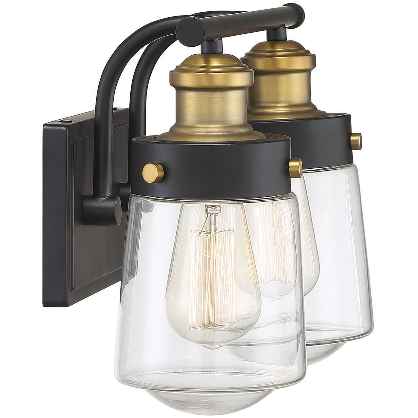 Macauley 2 Light 14.5 inch Vintage Black with Warm Brass Bathroom Vanity Light Wall Light