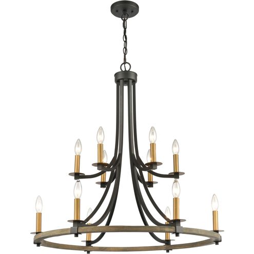 Woodbridge 12 Light 32 inch Matte Black with Weathered Oak Chandelier Ceiling Light