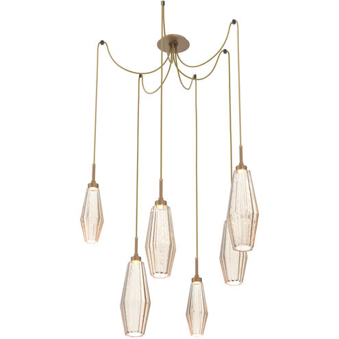 Aalto LED 14.8 inch Novel Brass Swag Multi-Pendant Ceiling Light in 3000K LED, Optic Rib Amber