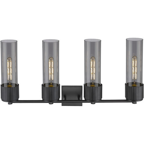 Bolivar 4 Light 31 inch Matte Black Bath Vanity Light Wall Light in Plated Smoke Glass