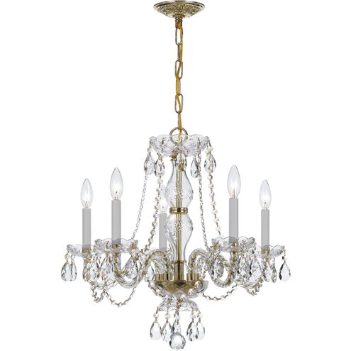 Traditional Crystal 5 Light 21 inch Polished Brass Chandelier Ceiling Light