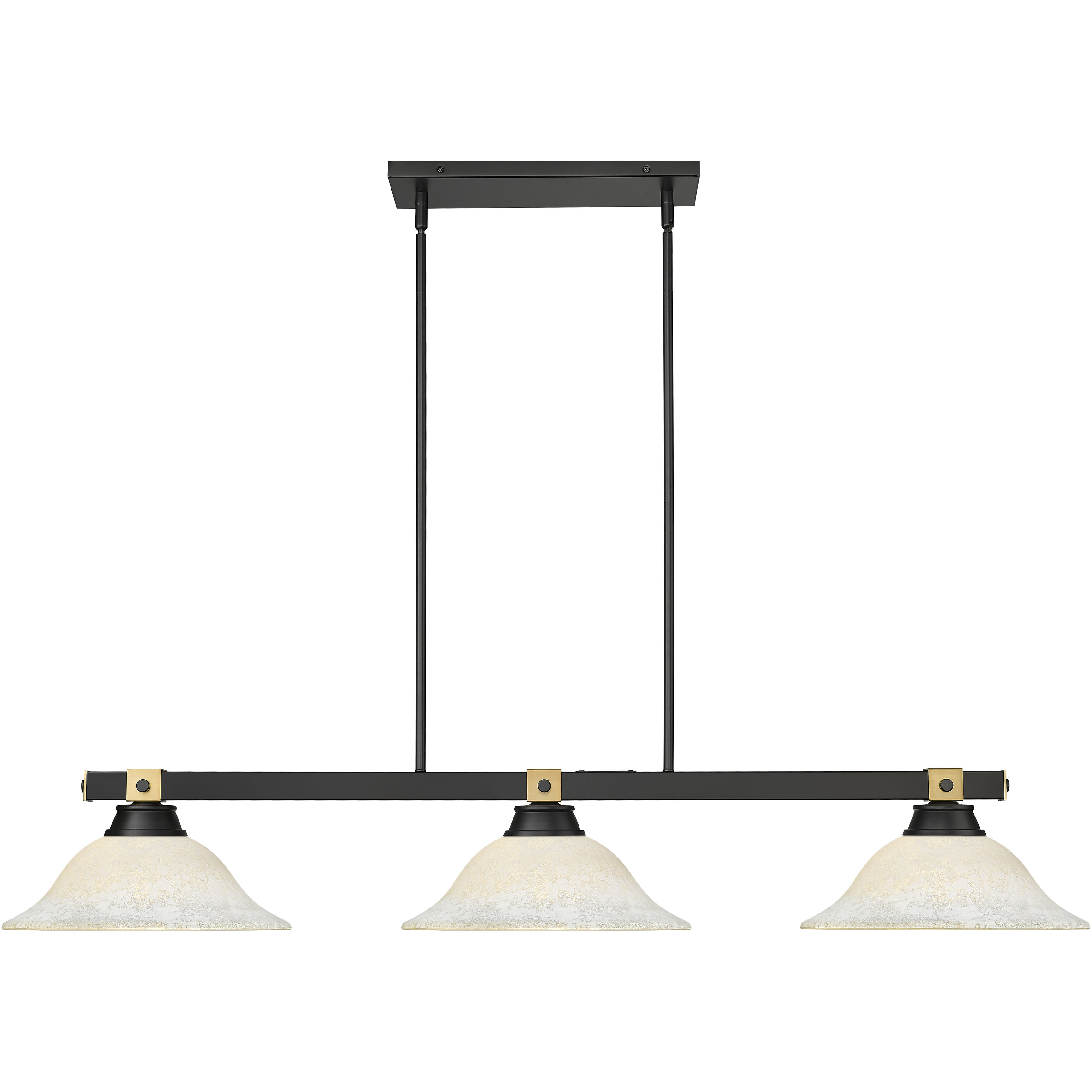 Bronte 3 Light 54.75 inch Matte Black and Rubbed Brass Billiard Light Ceiling Light in White Mottle Glass