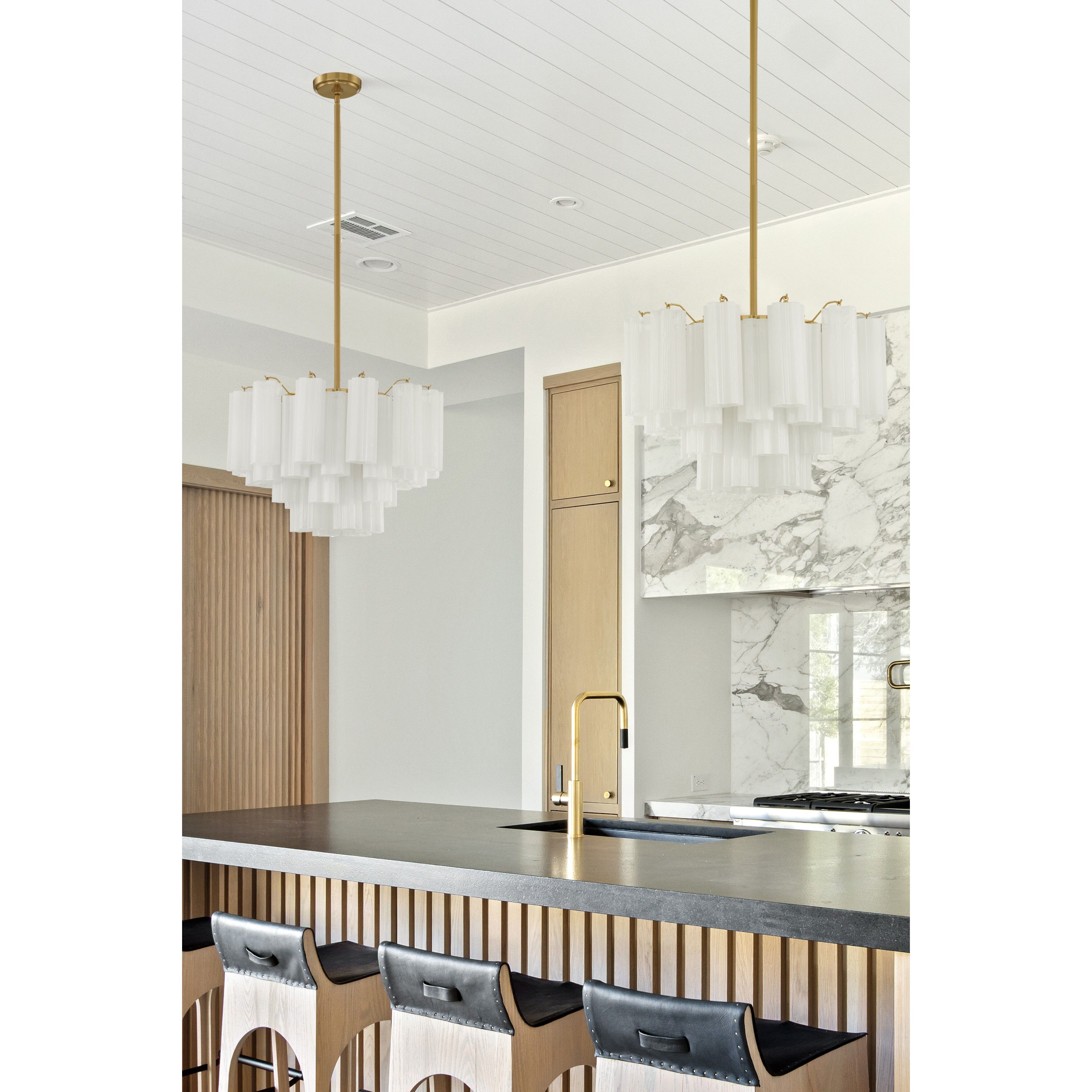 Addis 9 Light 22 inch Aged Brass Chandelier Ceiling Light in Tronchi Glass White