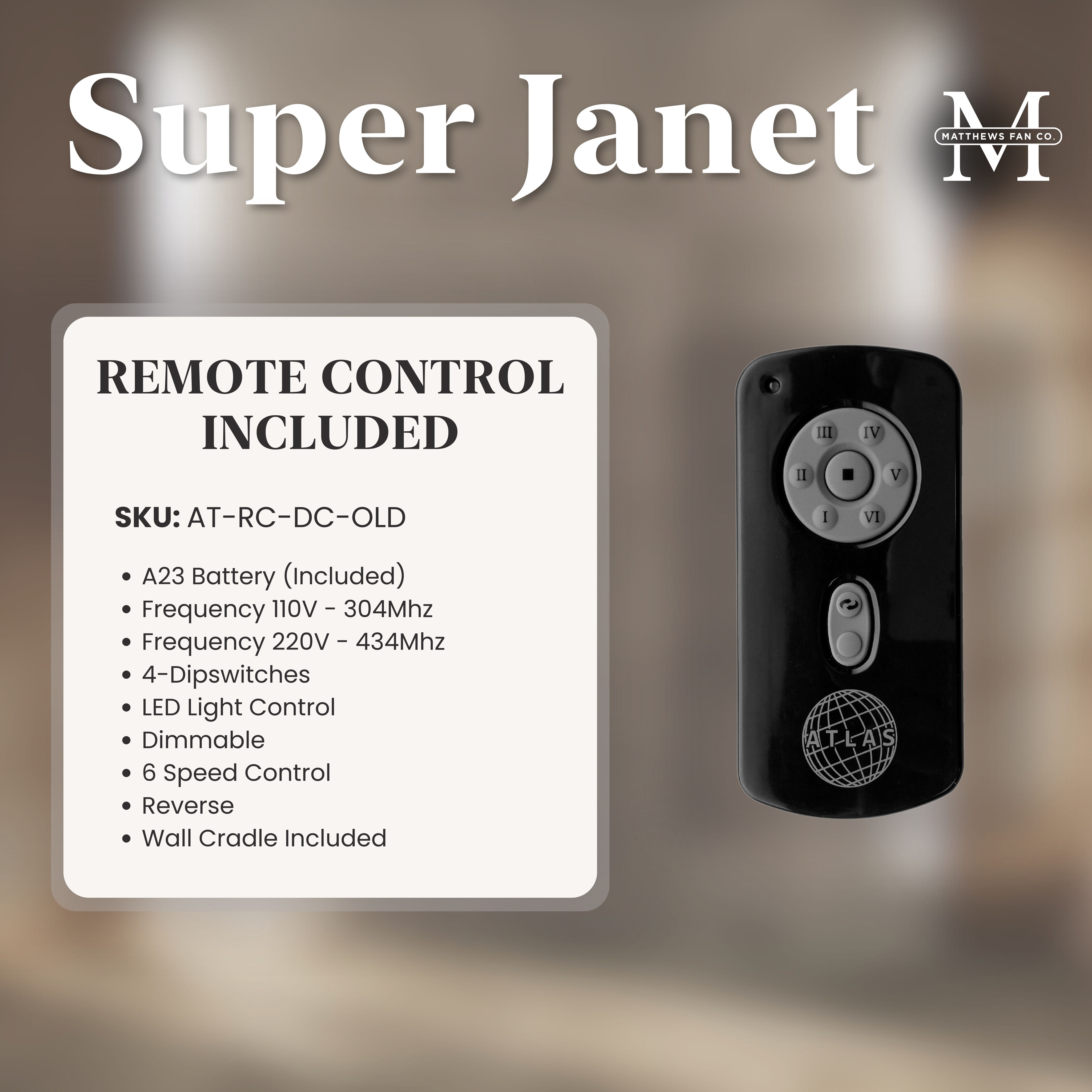 Atlas Super Janet 52 inch Matte Black with Barn Wood Tone Blades Ceiling Fan, Paddle Fan