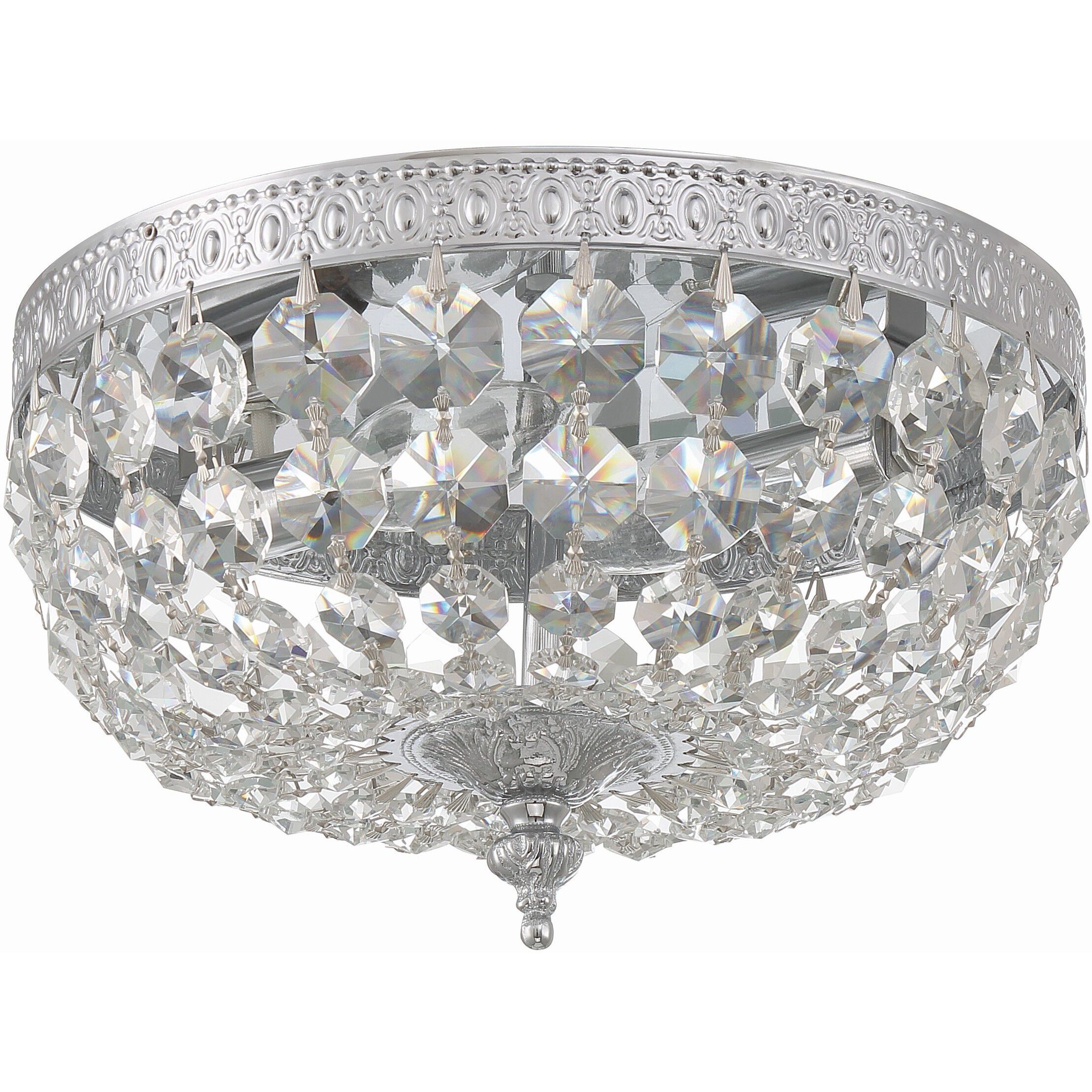 Waltham 2 Light 10 inch Polished Chrome Flush Ceiling Light in Clear Italian