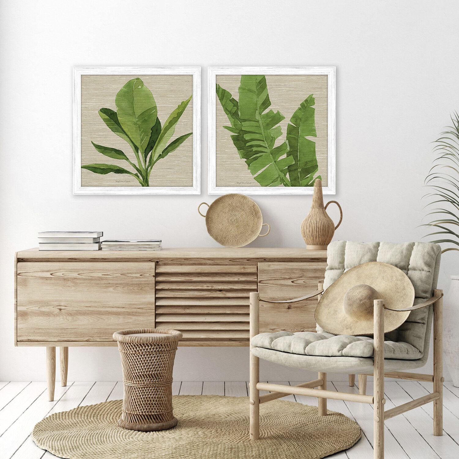 Palm Isle Green and Beige and Multi and Neutral Framed Art
