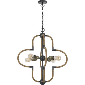 Tahoka 4 Light 25 inch Burlap and Black Iron and Antique Brass Chandelier Ceiling Light