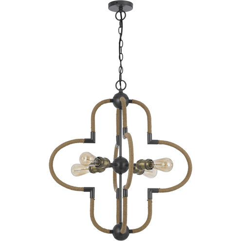 Tahoka 4 Light 25 inch Burlap and Black Iron and Antique Brass Chandelier Ceiling Light