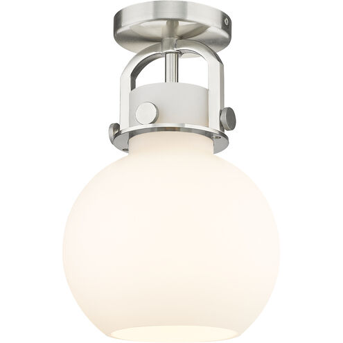 Newton Sphere 1 Light 8 inch Satin Nickel Flush Mount Ceiling Light in Matte White Glass
