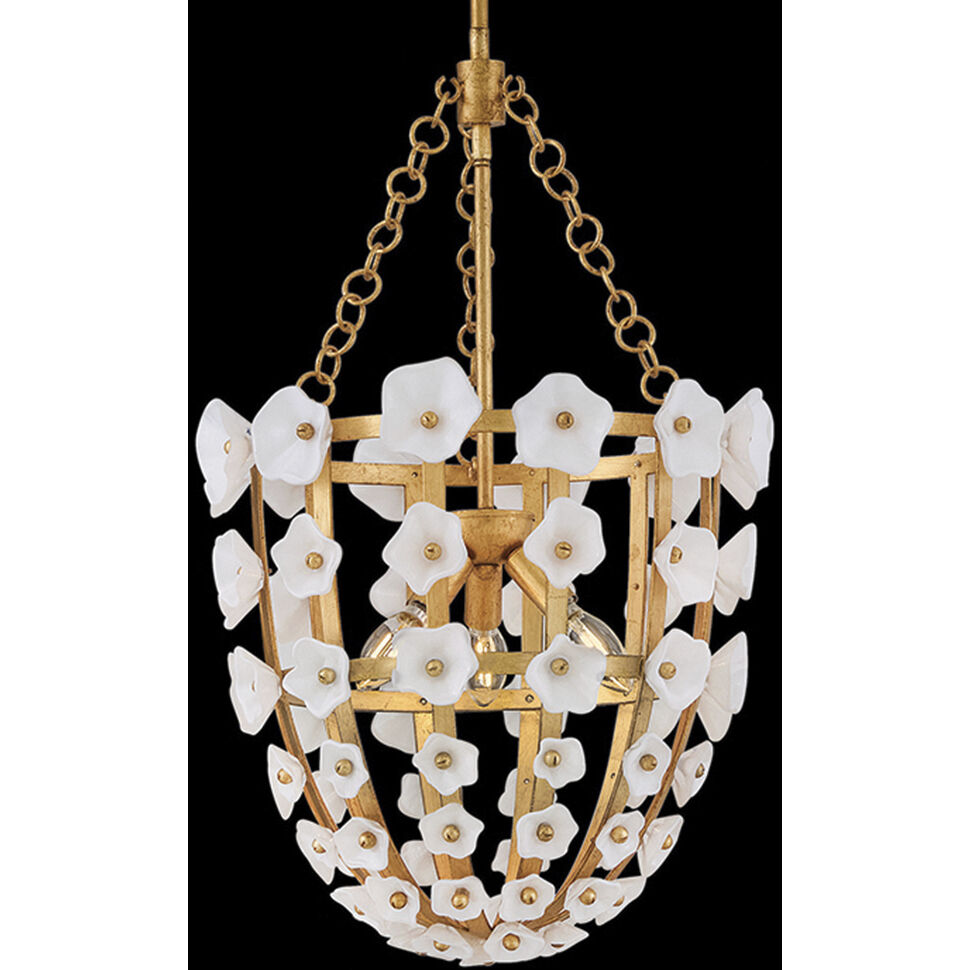 Azalea 3 Light 16.5 inch Distressed Brass Pendant Ceiling Light