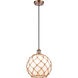 Ballston Large Farmhouse Rope 1 Light 10 inch Antique Copper Mini Pendant Ceiling Light in White Glass with Brown Rope, Ballston