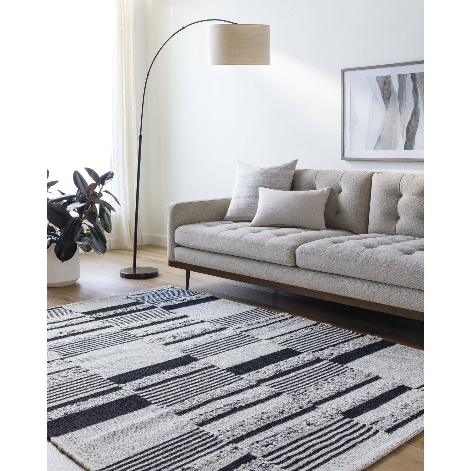 Goteborg 90 X 60 inch Ivory/Black Handmade Rug in 5 x 7.5
