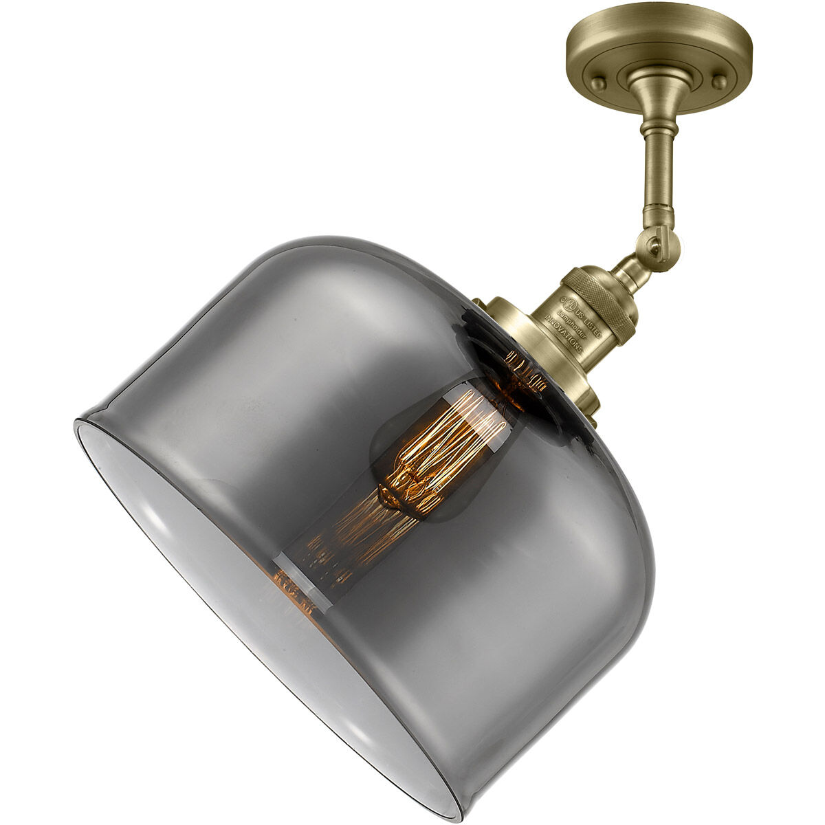Franklin Restoration X-Large Bell 1 Light 12 inch Antique Brass Semi-Flush Mount Ceiling Light in Incandescent, Plated Smoke Glass, Franklin Restoration
