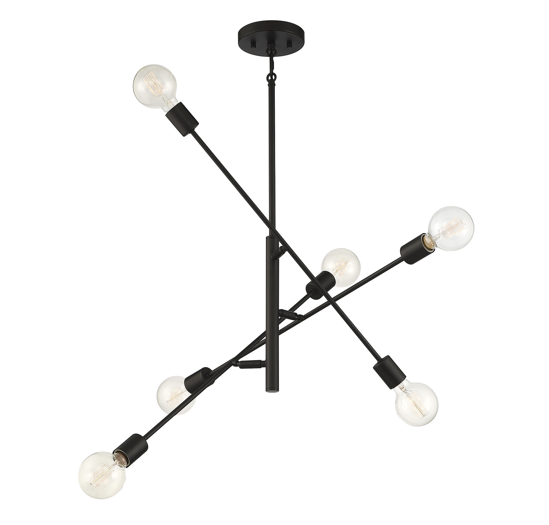 Contemporary 6 Light 26 inch Matte Black Chandelier Ceiling Light