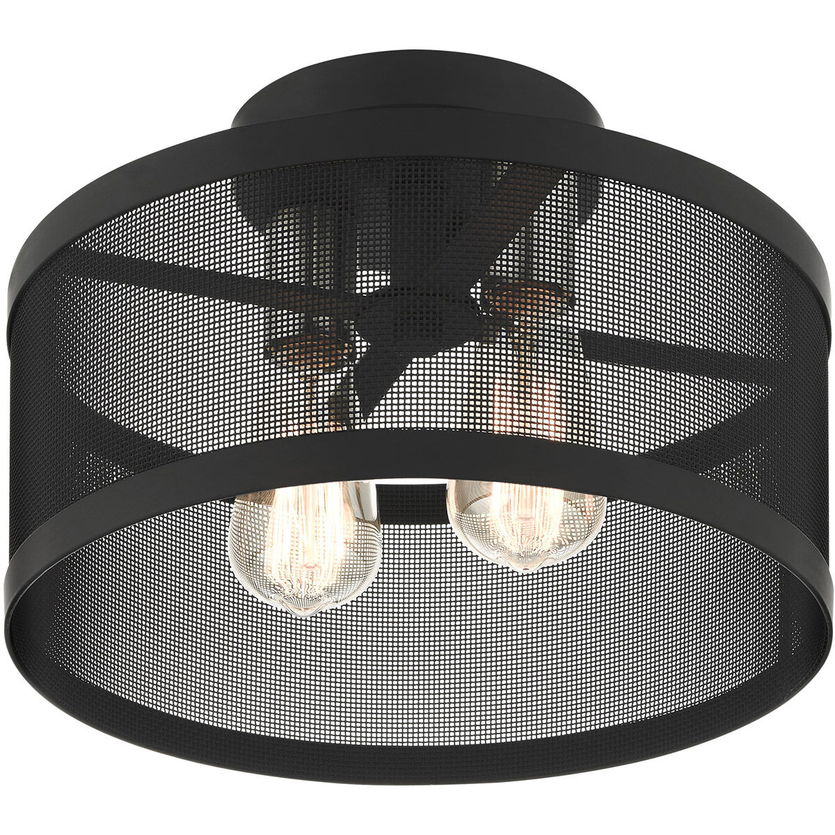 Industro 2 Light 13 inch Black with Brushed Nickel Accents Semi Flush Ceiling Light