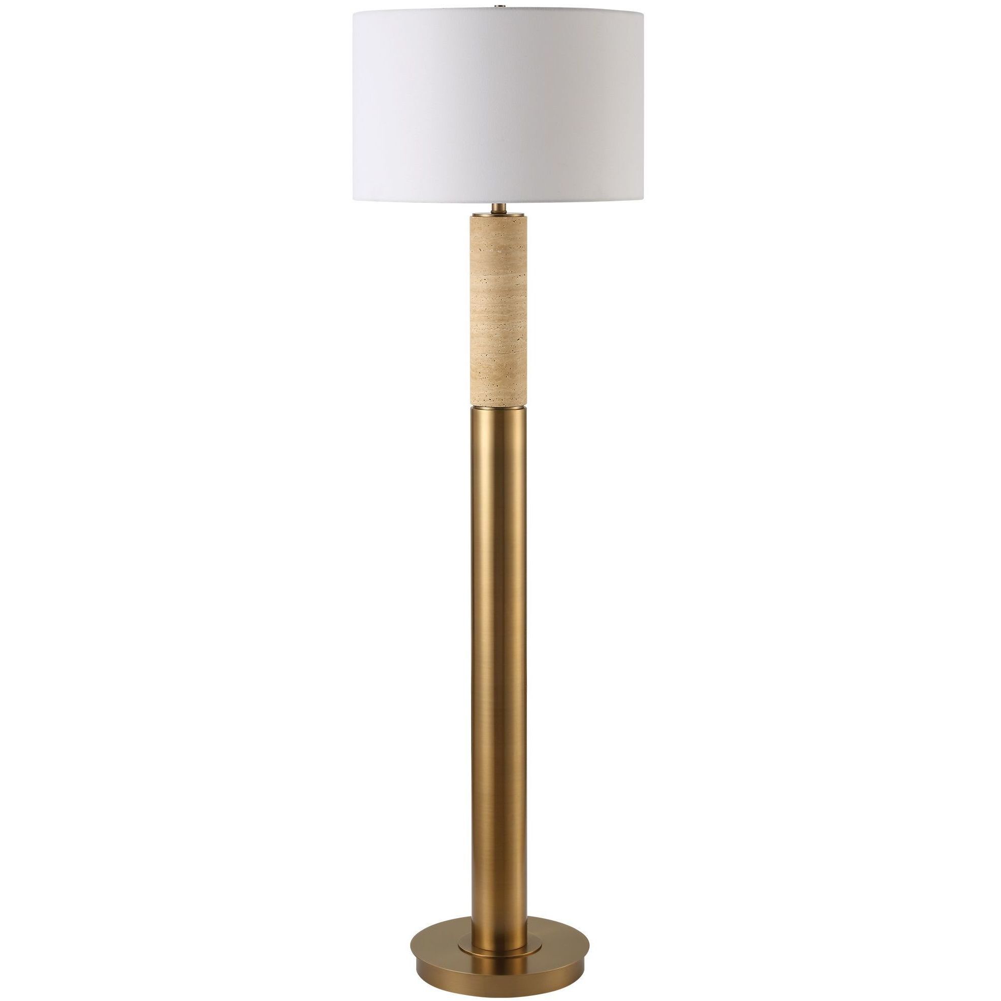 Knox 66 inch 150.00 watt Travertine and Antique Brass Floor Lamp Portable Light