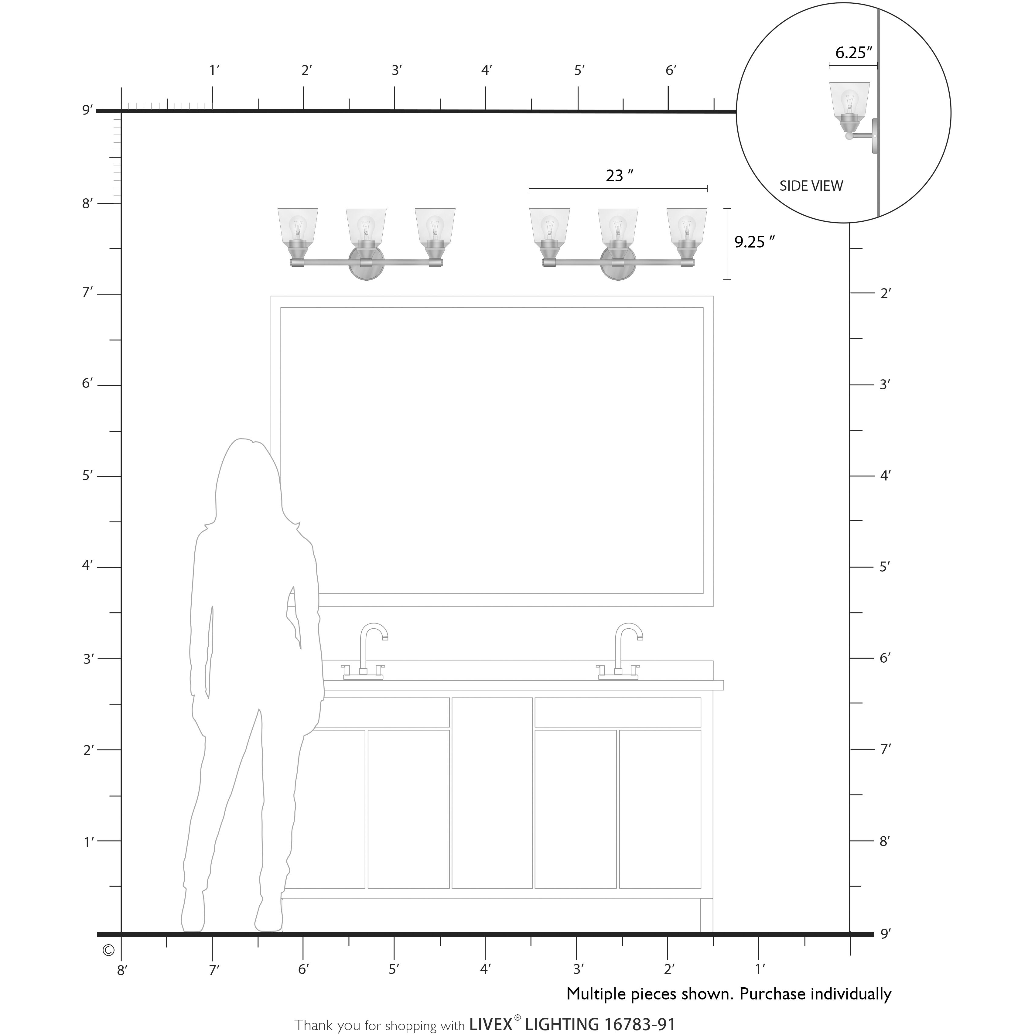 Catania 3 Light 23 inch Brushed Nickel Vanity Sconce Wall Light