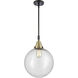 Franklin Restoration Beacon LED 12 inch Black Antique Brass Mini Pendant Ceiling Light in Seedy Glass