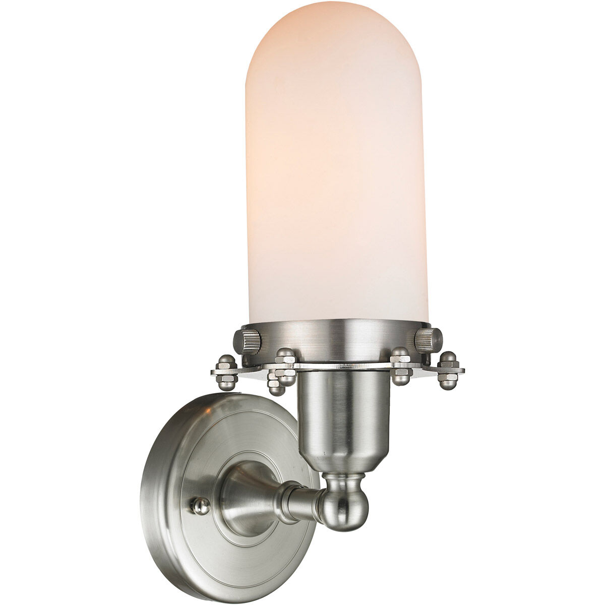 Austere Centri LED 4.5 inch Brushed Satin Nickel Sconce Wall Light in Matte White Glass, Austere