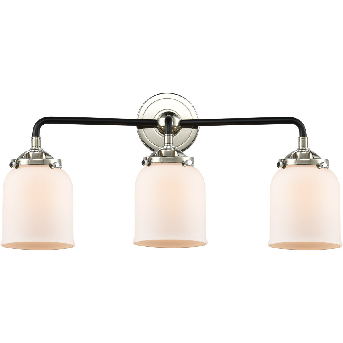 Nouveau Small Bell 3 Light 23 inch Black Polished Nickel Bath Vanity Light Wall Light in Matte White Glass, Nouveau
