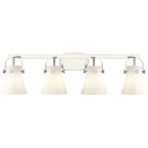 Pilaster II Cone 4 Light 36.5 inch Polished Nickel Bath Vanity Light Wall Light in Matte White Glass