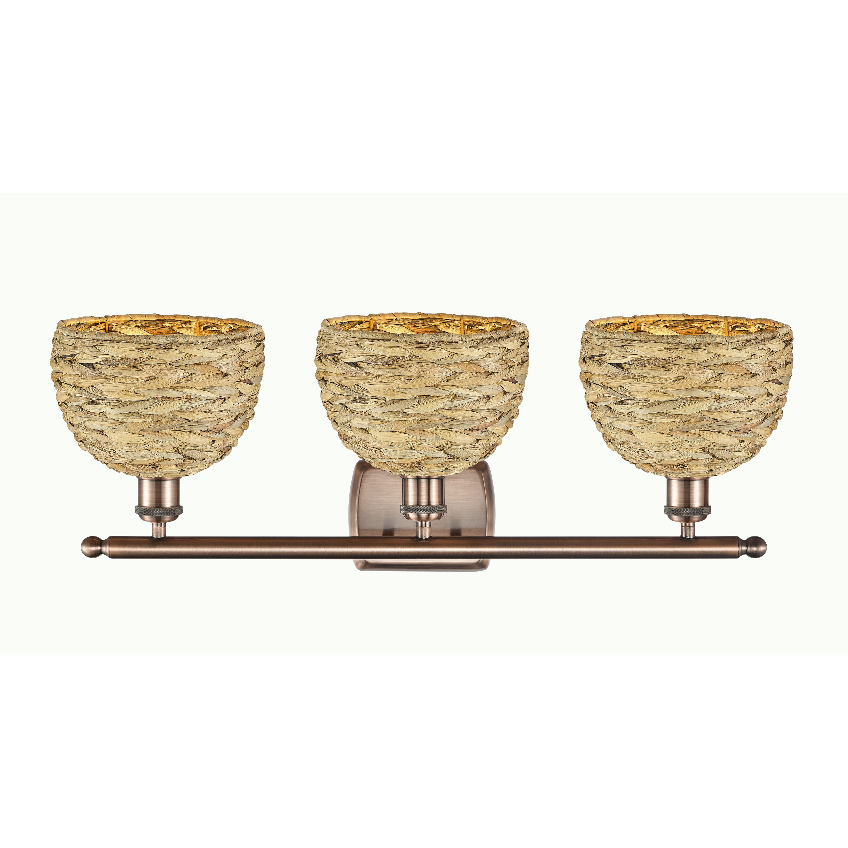 Woven Rattan 3 Light 28 inch Antique Copper Bath Vanity Light Wall Light