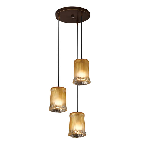 Veneto Luce 3 Light 6 inch Dark Bronze Pendant Ceiling Light in Clear Textured (Veneto Luce), Tulip with Rippled Rim