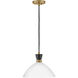Simon 1 Light 13 inch Black with Heritage Brass Pendant Ceiling Light in Cased Opal