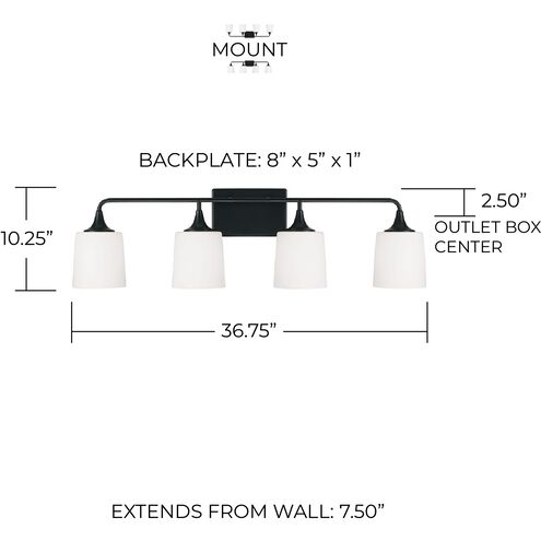 Presley 4 Light 36.75 inch Matte Black Vanity Light Wall Light