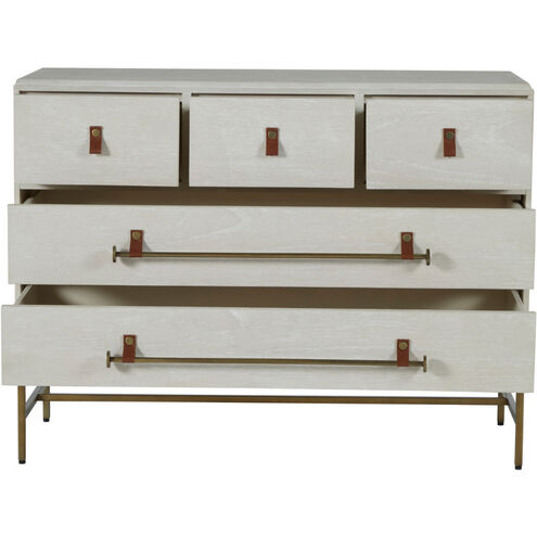 Maya Cerused White / Stained Brass / Caramel Brown Leather Dresser