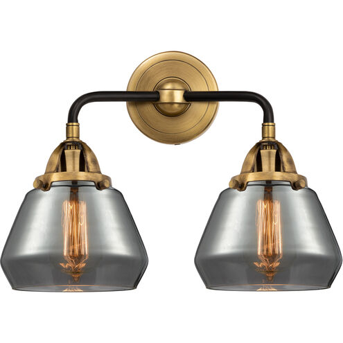 Nouveau 2 Fulton LED 14.75 inch Black Antique Brass Bath Vanity Light Wall Light in Plated Smoke Glass