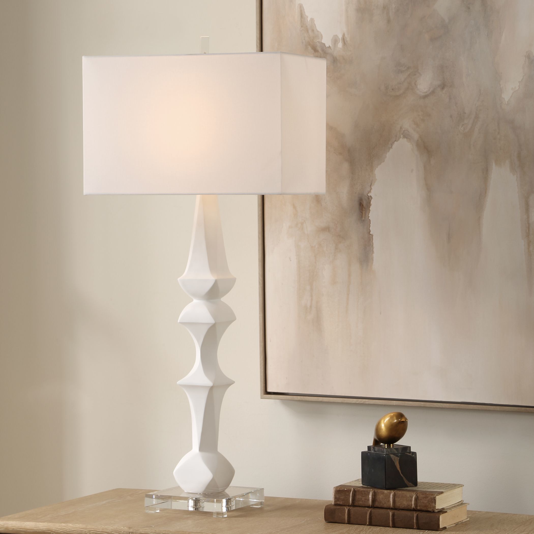 Mayme 37.5 inch 150 watt Matte White and Crystal Table Lamp Portable Light