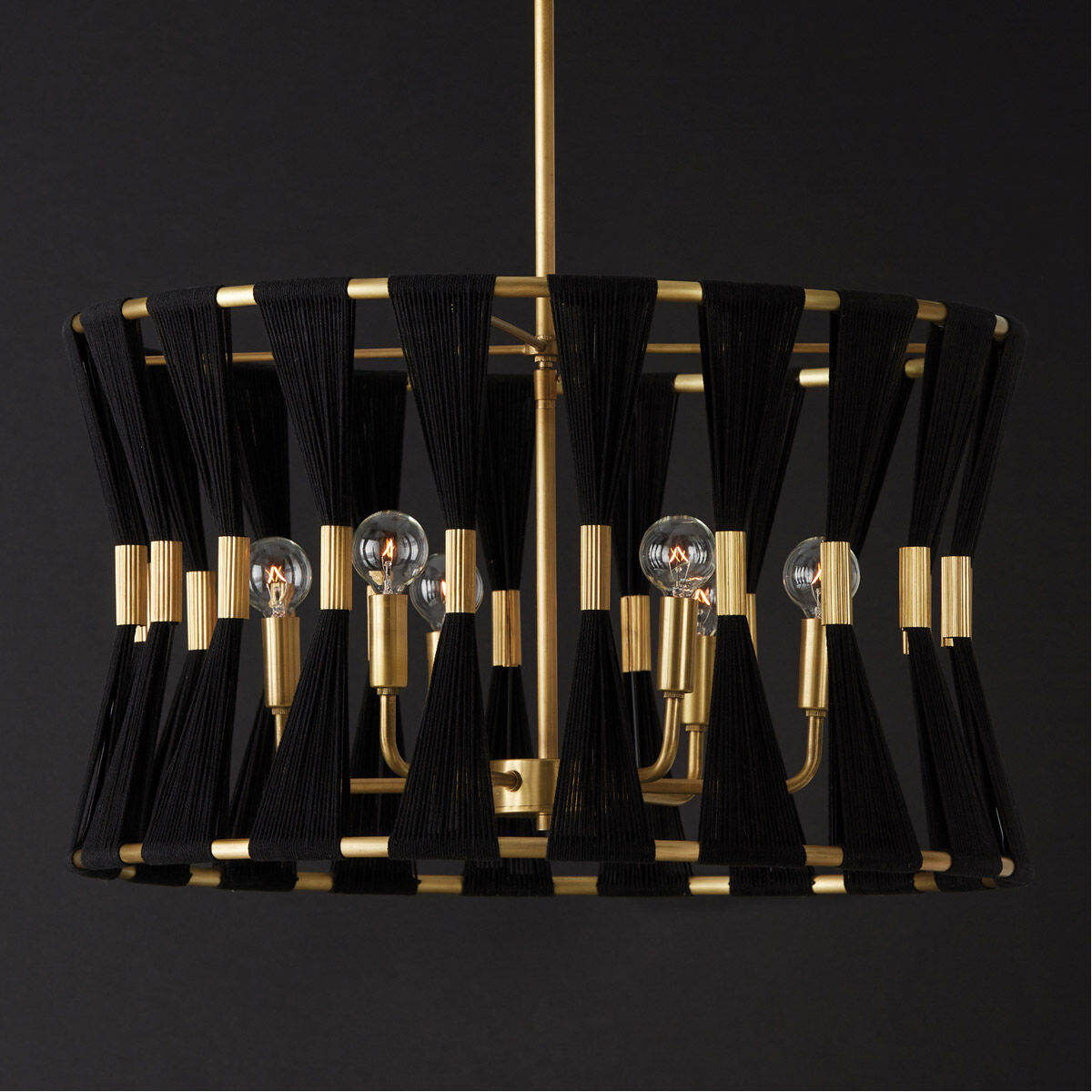 Bianca 6 Light 25 inch Black Rope and Patinaed Brass Pendant Ceiling Light