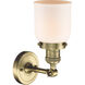 Franklin Restoration Small Bell 1 Light 5 inch Antique Brass Semi-Flush Mount Ceiling Light in Incandescent, Matte White Glass, Franklin Restoration