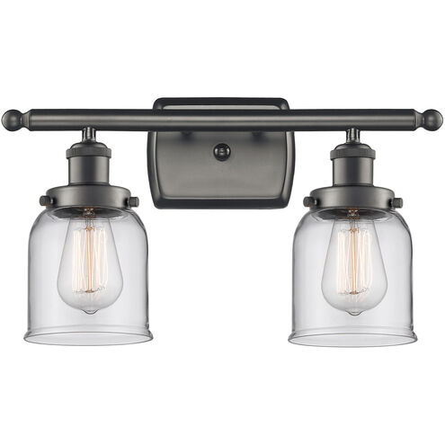Ballston Small Bell 2 Light 16 inch Oil Rubbed Bronze Bath Vanity Light Wall Light in Clear Glass, Ballston