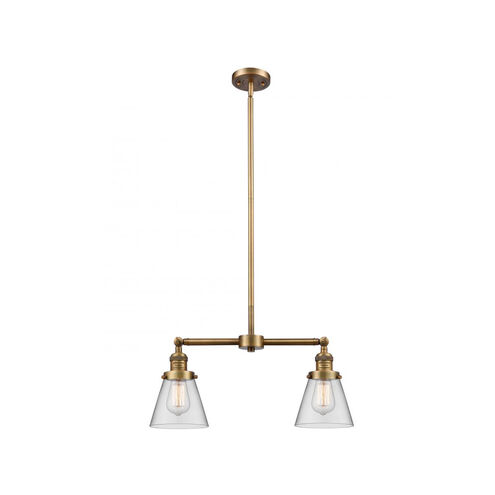 Franklin Restoration Small Cone 2 Light 43 inch Brushed Brass Island Light Ceiling Light in Clear Glass, Franklin Restoration