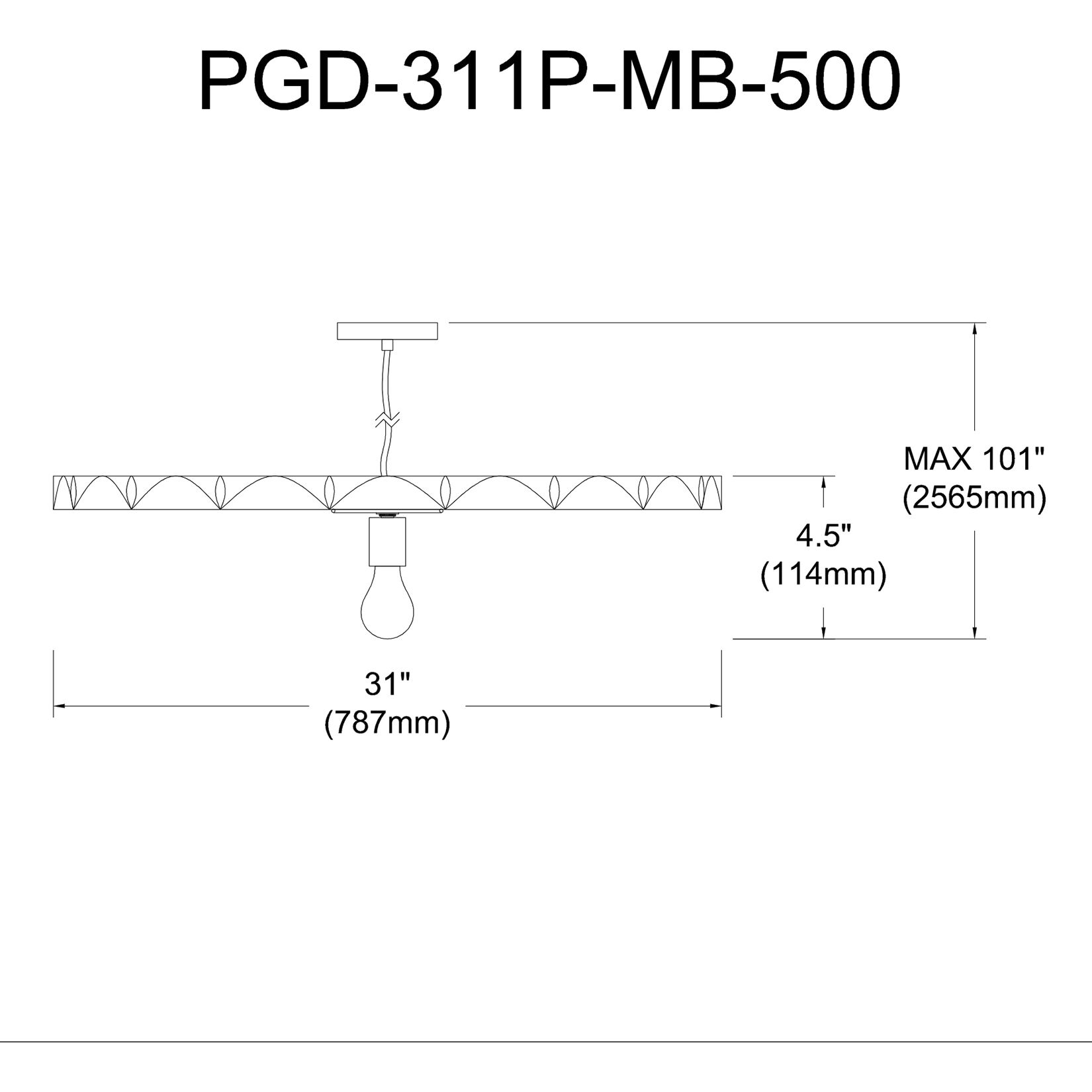 Plegado 1 Light 31 inch Matte Black Pendant Ceiling Light
