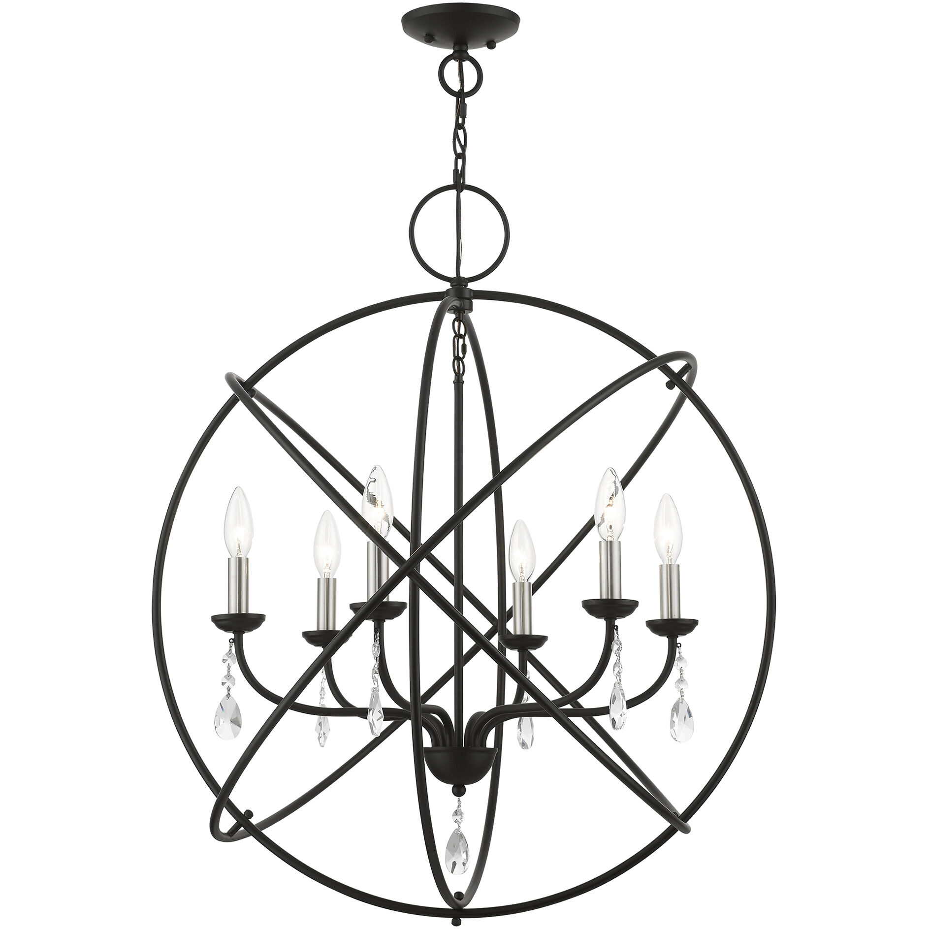 Aria 6 Light 28 inch Black with Brushed Nickel Finish Candles Pendant Chandelier Ceiling Light, Globe