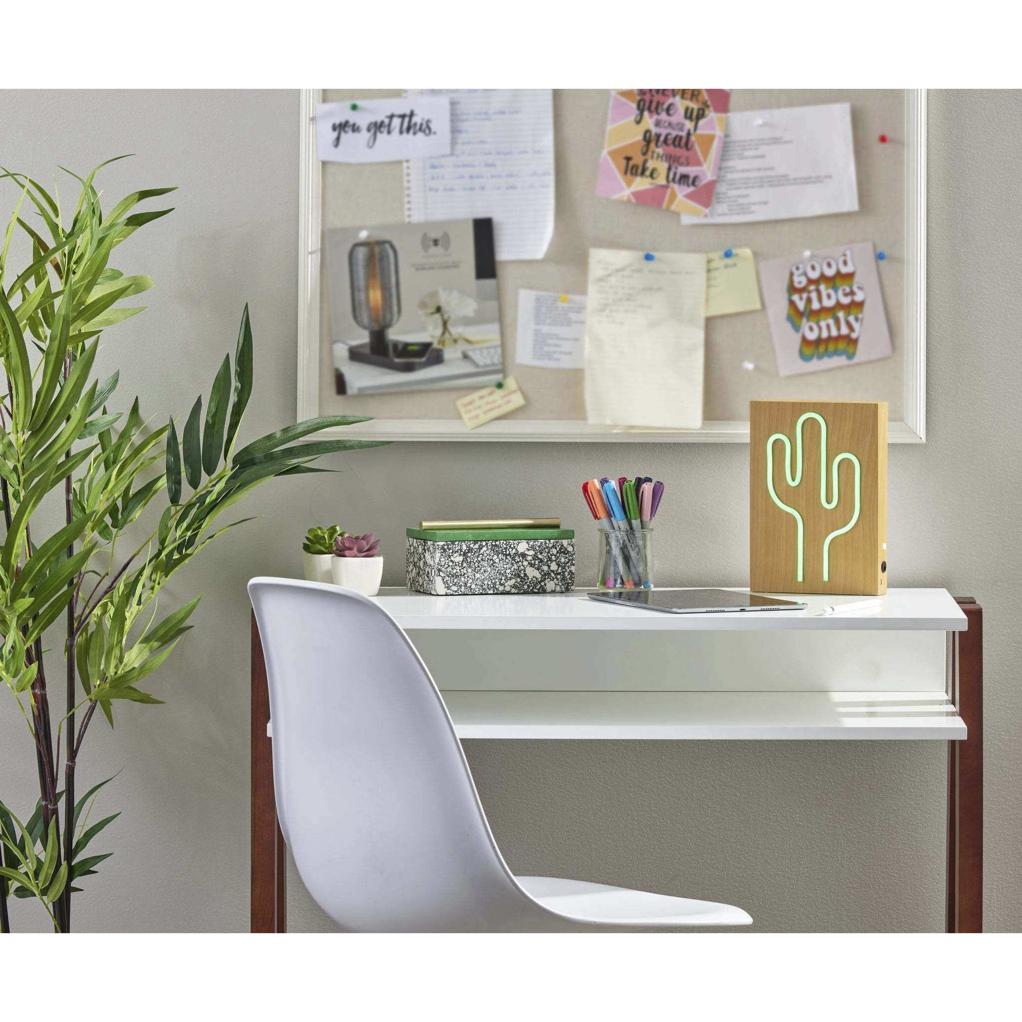 Wood Framed 9 inch 0.5 watt Natural Wood Grain on Plastic - Water Transfer Table/Wall Lamp Portable Light, Neon Cactus, Simplee Adesso