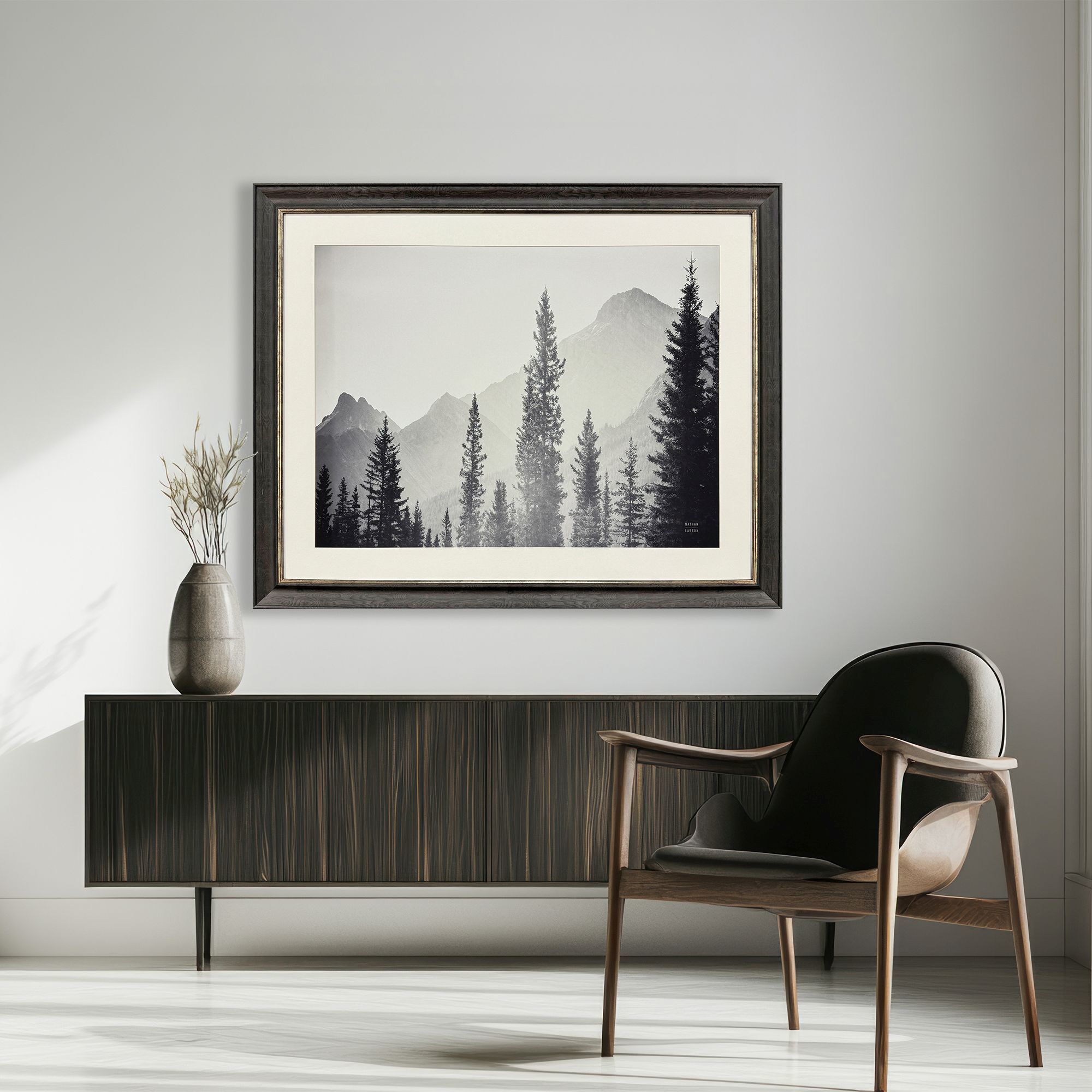 Kanaskis Country Gray and Black and Multi and White Framed Art