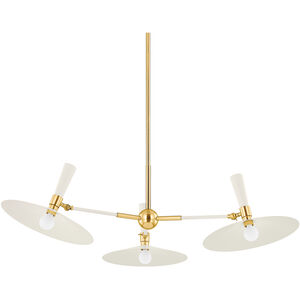 Milena 3 Light 42 inch Aged Brass and Soft Cream Chandelier Ceiling Light