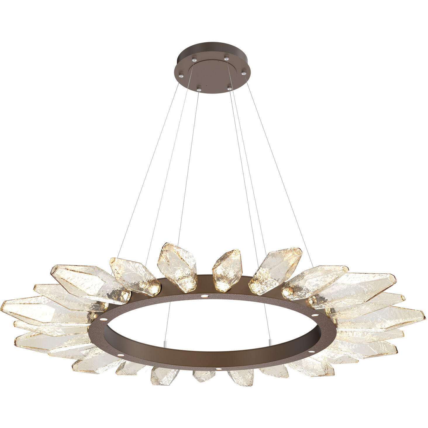 Rock Crystal LED Flat Bronze Chandelier Ceiling Light, Radial Ring