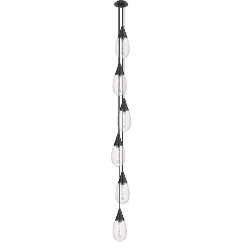 Malone 6 Light 8 inch Matte Black Multi Pendant Ceiling Light in Striped Clear Glass, Cord Hung