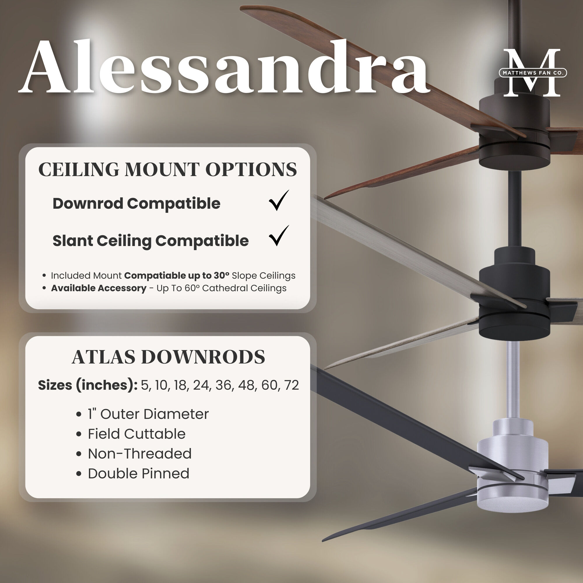 Atlas Alessandra 72 inch Brushed Brass with Walnut Tone Blades Ceiling Fan
